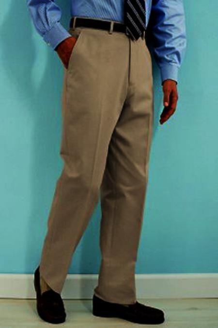 PA100 Tan ~ Beige premier quality italian fabric Flat Front Men's Dress Pants Hand Made Relax Fit - Cheap Priced Dress Slacks For Men On Sale