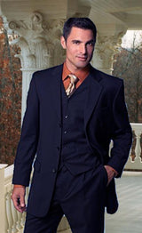 NAVY Available In 2 Buttons Notch Lapel Side Vents Modern Fit Suits Three Piece Suit WITH A VEST