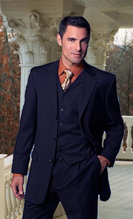 NAVY Available In 2 Buttons Notch Lapel Side Vents Modern Fit Suits Three Piece Suit WITH A VEST