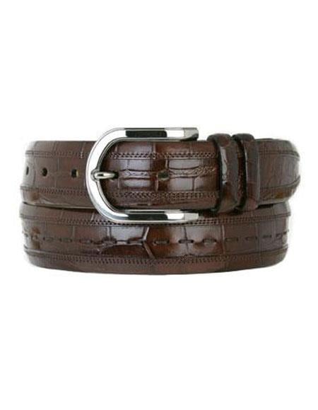 Mezlan Belts Brand Men's Genuine World Best Alligator ~ Gator Skin Dark Brown Skin Belt main image 1