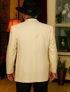 Harlem Nights Costumes Package - White Double Breasted Blazer + Black Pants + Black Hat