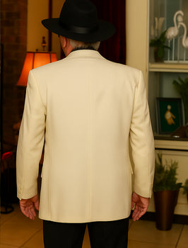 Harlem Nights Costumes Package - White Double Breasted Blazer + Black Pants + Black Hat - Image 2