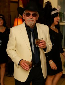 Harlem Nights Costumes Package - White Double Breasted Blazer + Black Pants + Black Hat