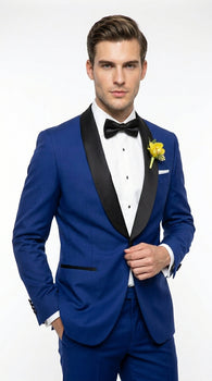 Men’s Royal Blue Tuxedo Dress Suit with Black Shawl Lapel, Formal Wedding Prom Suit