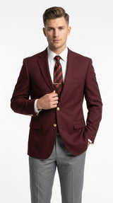 Men’s Burgundy Maroon Wine 2 Button Blazer, Classic Business Casual Wedding Sport Coat Jacket