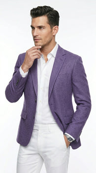 Men’s Purple Single Breasted Two Button Blazer, Classic Business Casual Wedding Sport Coat Jacket