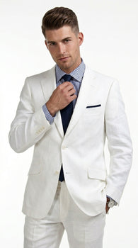 Men’s White Lightweight Linen 2 Button Suit, Formal Wedding Beach Summer Suit Set