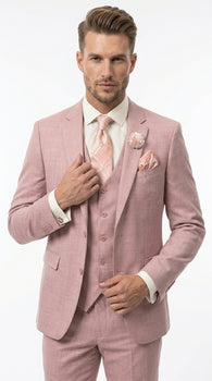 Men’s Mauve Rose Gold Light Pink 3 Piece Wedding Suit, Formal Vested Groom Prom Suit Set