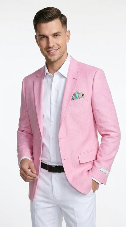 Men’s Pink Lightweight Easter Suit, Jacket and Pants Summer Wedding Prom Dress Suit Set
