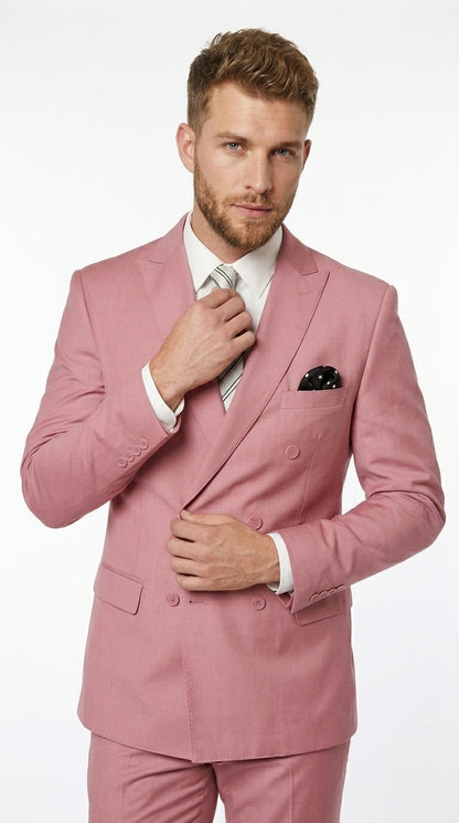 Men’s Blush Pink Double Breasted Easter Suit, Lightweight Summer Wedding Church Dress Suit Set Modern Fit