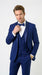 Men’s Bright Sapphire Blue 1 Button Shawl Lapel Vested Tuxedo, Formal Wedding Prom Dinner Suit Set