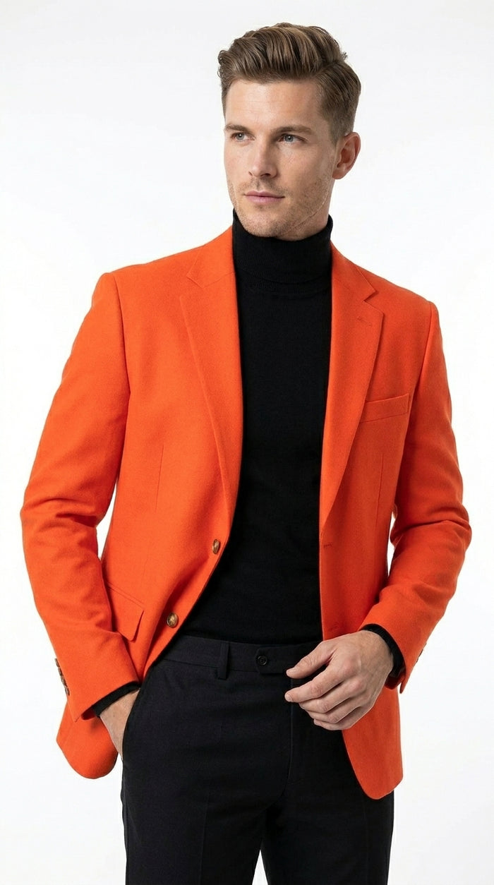 Men’s Orange Blazer, Bold Formal Wedding Church Party Sport Coat Jacket