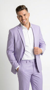 Men’s Lilac 2 Button Suit, Light Purple Formal Wedding Prom Dress Suit