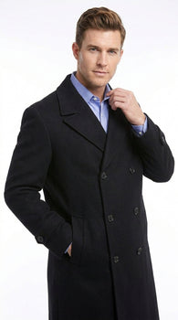 Men’s Black Diamond Solid Black Wool Double Breasted Gabardine Trench Coat