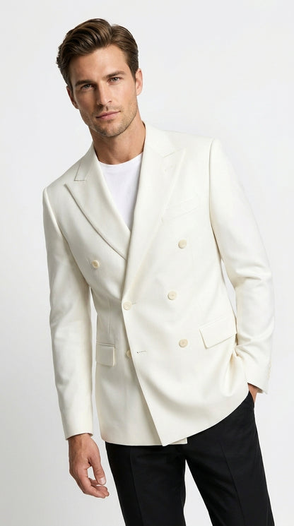 Men’s Elvis Presley Style White Double Breasted Blazer, Long Sleeve Formal Coat Jacket