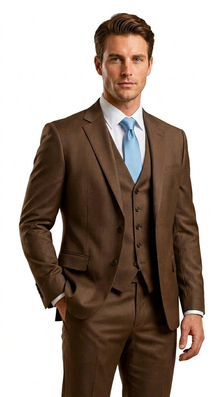 Elegant Men's Chocolate Dark Brown 3 ~ Three Piece  Business Suits Clearance Sale