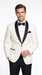Men’s Ivory Wedding Suit with Black Satin Lapels – Groom Formal Suit Jacket and Pants