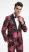 Men’s Fuchsia Pink and Black Floral Paisley Prom Tuxedo Suit, Shawl Lapel Wedding Party Formal Wear