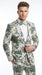 Men’s Green and Gold Floral Paisley Tuxedo Suit with Matching Bow Tie, Fancy Prom Wedding Formal Suit Set