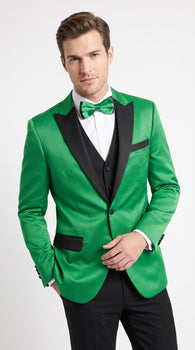 Men’s Emerald Green Tuxedo with Black Shawl Lapel, Black Vest and Pants – Formal 3 Piece Prom Wedding Suit