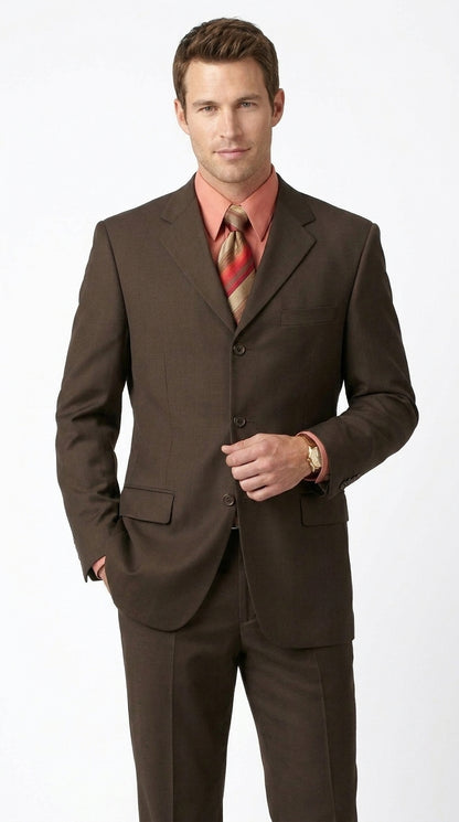 Men’s Chocolate Brown 3 Button Business Suit, Premier Quality Clearance Sale Dress Suit