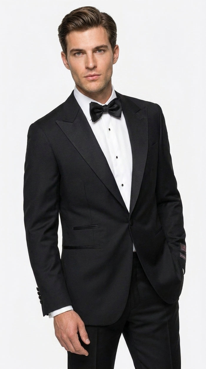 Tiglio Men’s Black Peak Lapel 2-Piece Suit – Classic Wedding, Business and Formal Suit