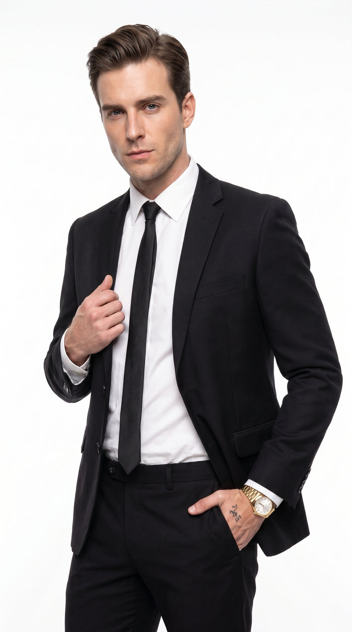 Men’s Blues Brothers Black Suit Costume Package with Shirt and Tie, Classic Formal Outfit