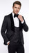 Rossi Man Men’s Black 3-Piece Tuxedo - Floral Jacquard Shawl Lapel Wedding and Prom Suit