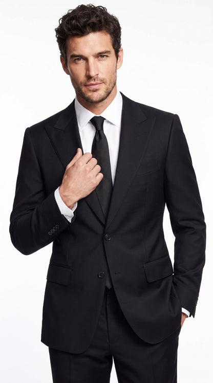 Men’s Black Peak Lapel Suit, Formal Wedding Business Dress Suit