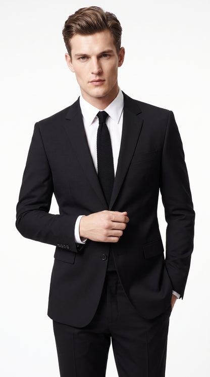 Prontomoda Men’s Solid Black Suit, Formal Wedding Business Dress Suit Modern Fit