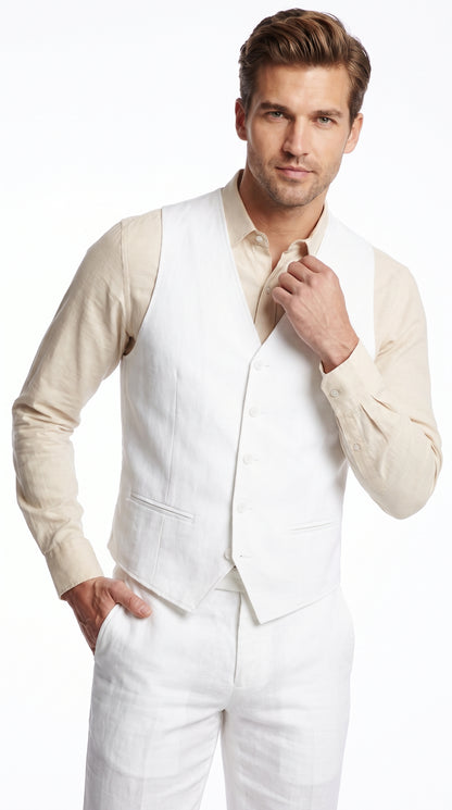 Men'S Beach WeddinMen’s White Linen Beach Wedding Vest and Pants Set, Formal Waistcoat Tuxedo Outfitg Tuxedo Linen Dress Tuxedo Wedding Men'S Vest ~ Waistcoat ~ Waist Coat & Pants
