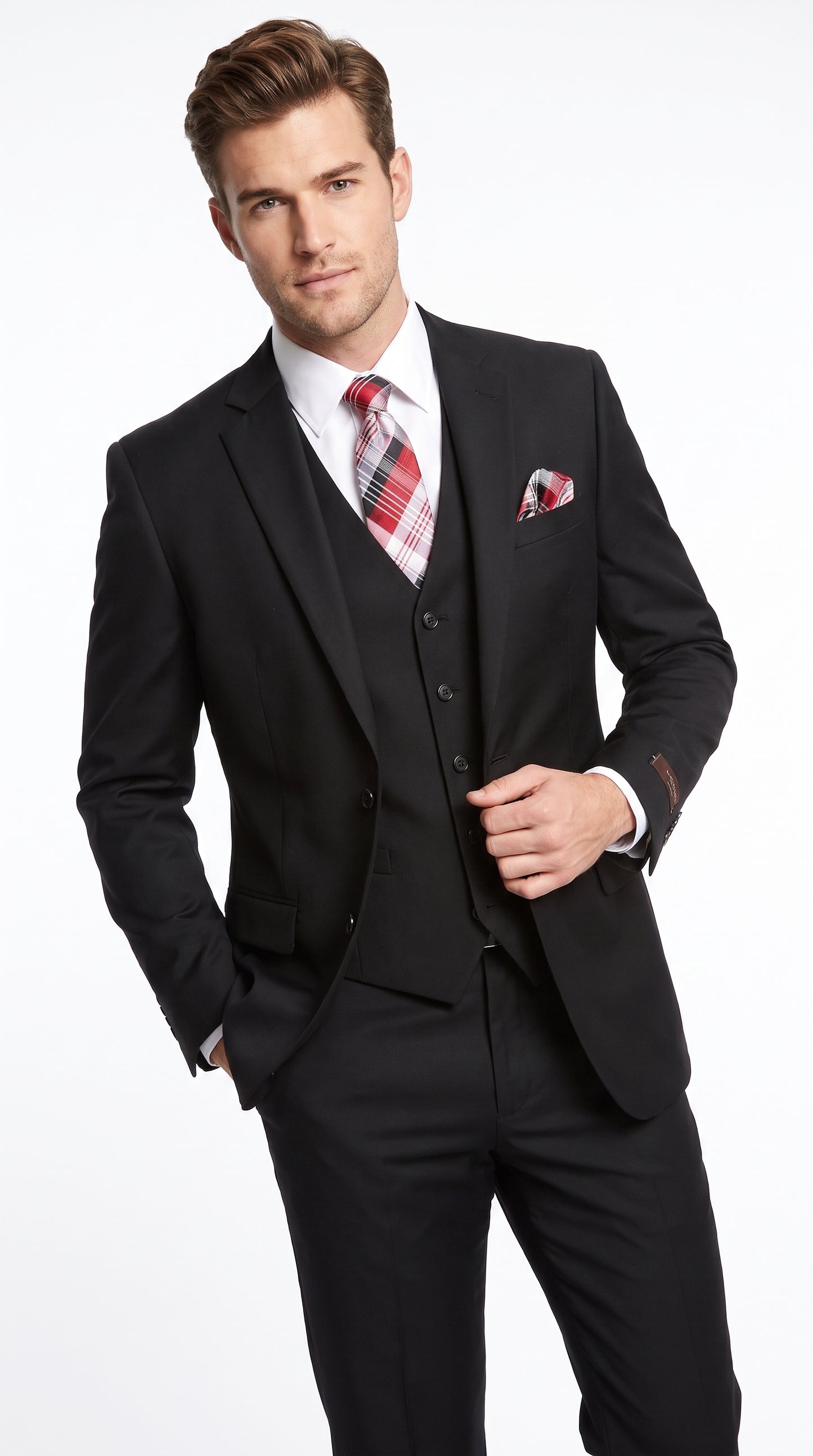 Alberto Nardoni Men’s Black 3 Piece Suit, Classic Fit Formal Wedding Business Dress Suit