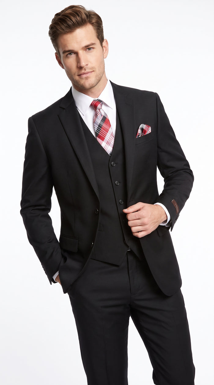 Alberto Nardoni Men’s Black 3 Piece Suit, Classic Fit Formal Wedding Business Dress Suit
