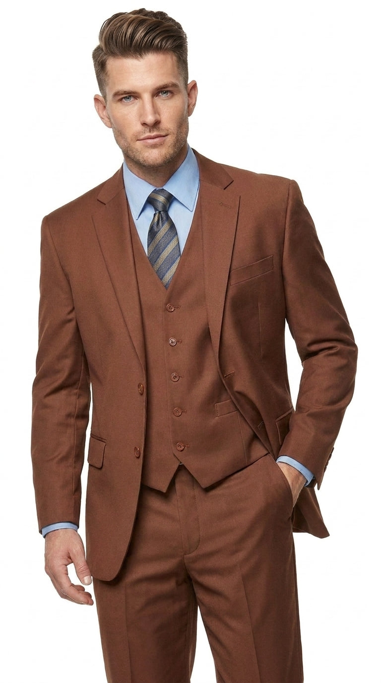 Morgan Collection Men's Cognac 3 Piece Suit – Regular Fit 2 Button Wedding, Business & Formal Suit  Modern Fit