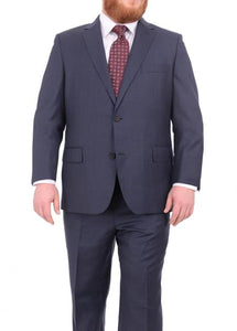 Mix and Match Suits Men's Heather Blue Two Button Portly Fully Lined Suit Executive Fit Suit - Mens Portly Suit
