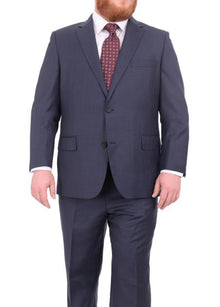 Mix and Match Suits Men's Heather Blue Two Button Portly Fully Lined Suit Executive Fit Suit - Mens Portly Suit