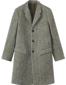 Men's Grey Tweed Wool full length Overcoat