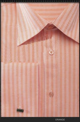 NTFRV4906 Orange Stripe Men's French Cuff,Herringbone Tweed Best Cheap Priced Designer Sales Men's Dress Shirt
