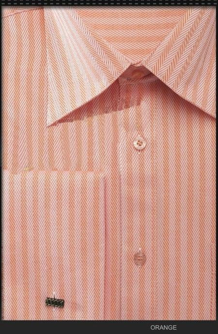 NTFRV4906 Orange Stripe Men's French Cuff,Herringbone Tweed Best Cheap Priced Designer Sales Men's Dress Shirt