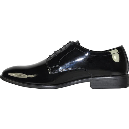Bravo Mens Classic Plain Toe Shiny Patent Tuxedo Oxford Dress Shoe in Black
