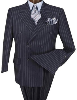 High Quality Dark Navy Blue Suit For Men & Chalk Bold White Pinstripe Double Breasted  100% Poly-Ray Suit - Image 10
