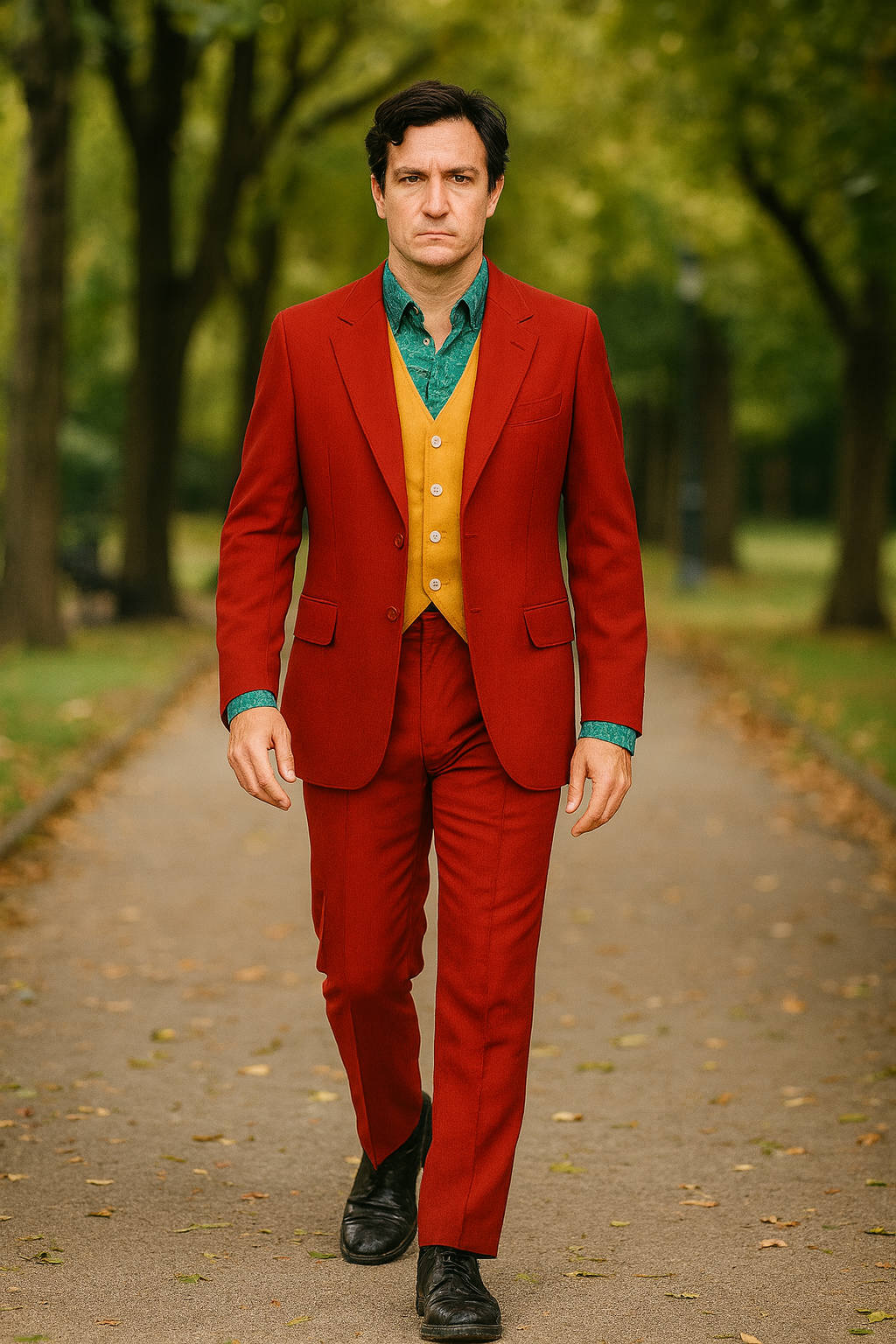 Men's Red Suit With Orange Vest Joker Custom - Image 3