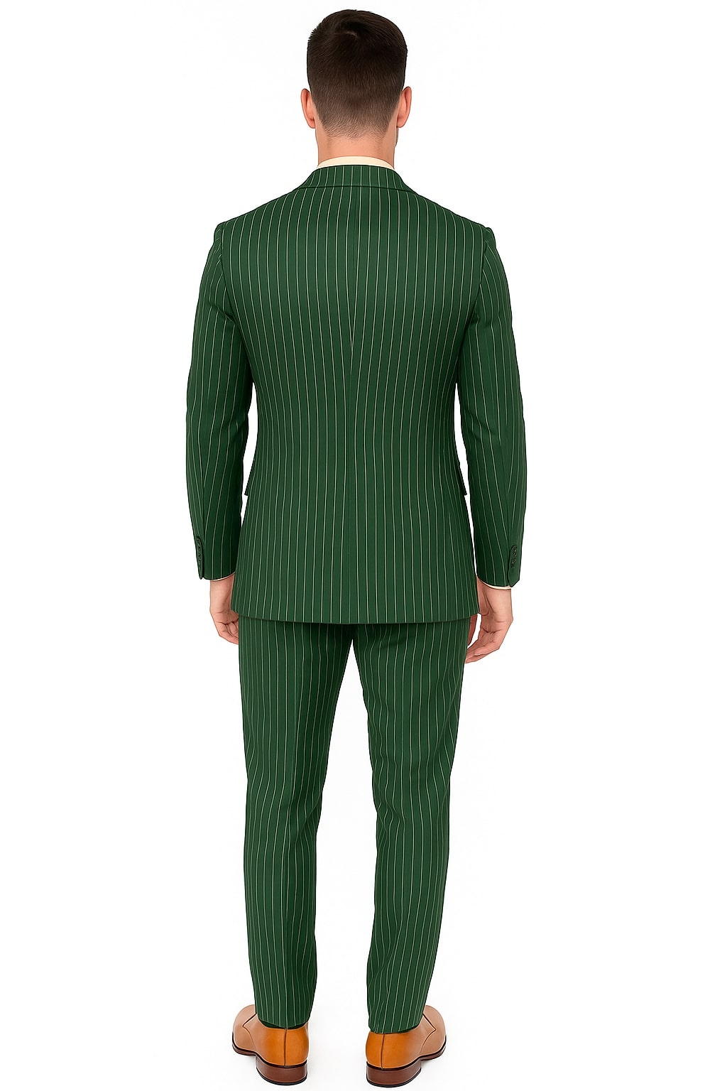 Mens Hunter Green Pinstripe Double-Breasted Suit – Bold 6-Button Vintage Gangster Style 1920s Look - Image 2