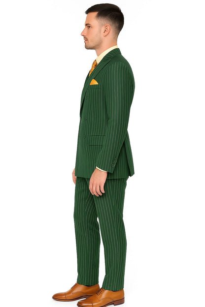 Mens Hunter Green Pinstripe Double-Breasted Suit – Bold 6-Button Vintage Gangster Style 1920s Look - Image 5