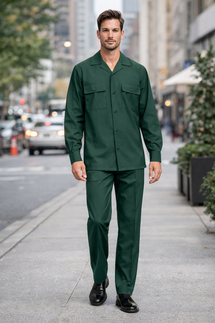 Mens Luxury Hunter Green Wool Two-Piece Leisure Walking Suit - Image 4