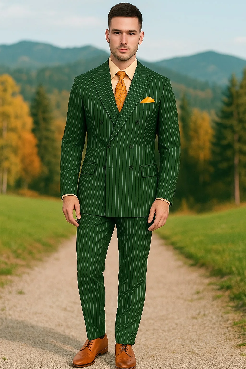 Mens Hunter Green Pinstripe Double-Breasted Suits – Bold 6-Buttons Vintage Gangster Style 1920s Look - Image 4