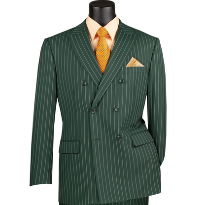 Mens Hunter Green Pinstripe Double-Breasted Suits – Bold 6-Buttons Vintage Gangster Style 1920s Look - Image 6