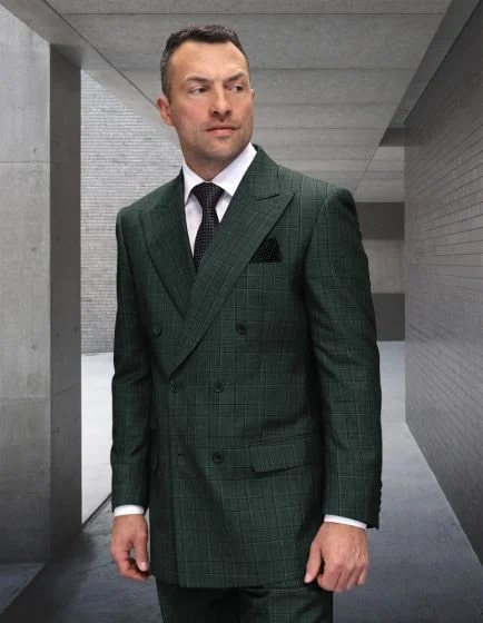 Statement Men's 2 Piece 100% Wool Plaid Fashion Suit - Double Breasted