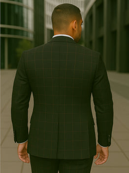 Wool Suit - Italian Made Business Suit by Statement Men's 3 Piece 100% Wool Modern Fit Suit - Bold Accent Color