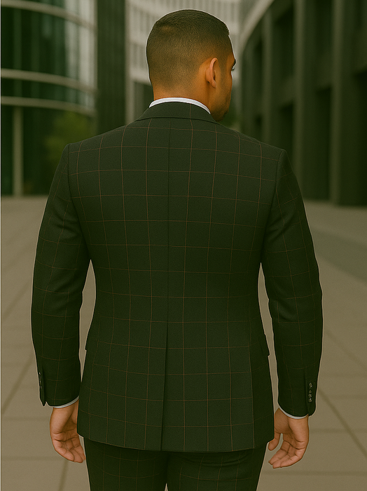 Wool Suit - Italian Made Business Suit by Statement Men's 3 Piece 100% Wool Modern Fit Suit - Bold Accent Color